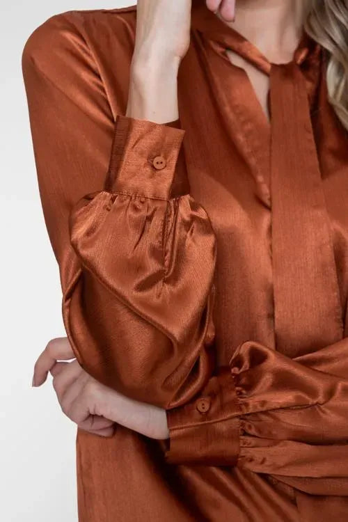 Blouse Satin With Bow Tie