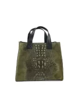 GIULIANO_Leren_handtas_Krokodil_print_groen